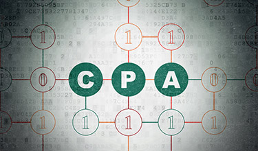 Graphic with white text in green circles that spells CPA over an interlocked grid of numbers